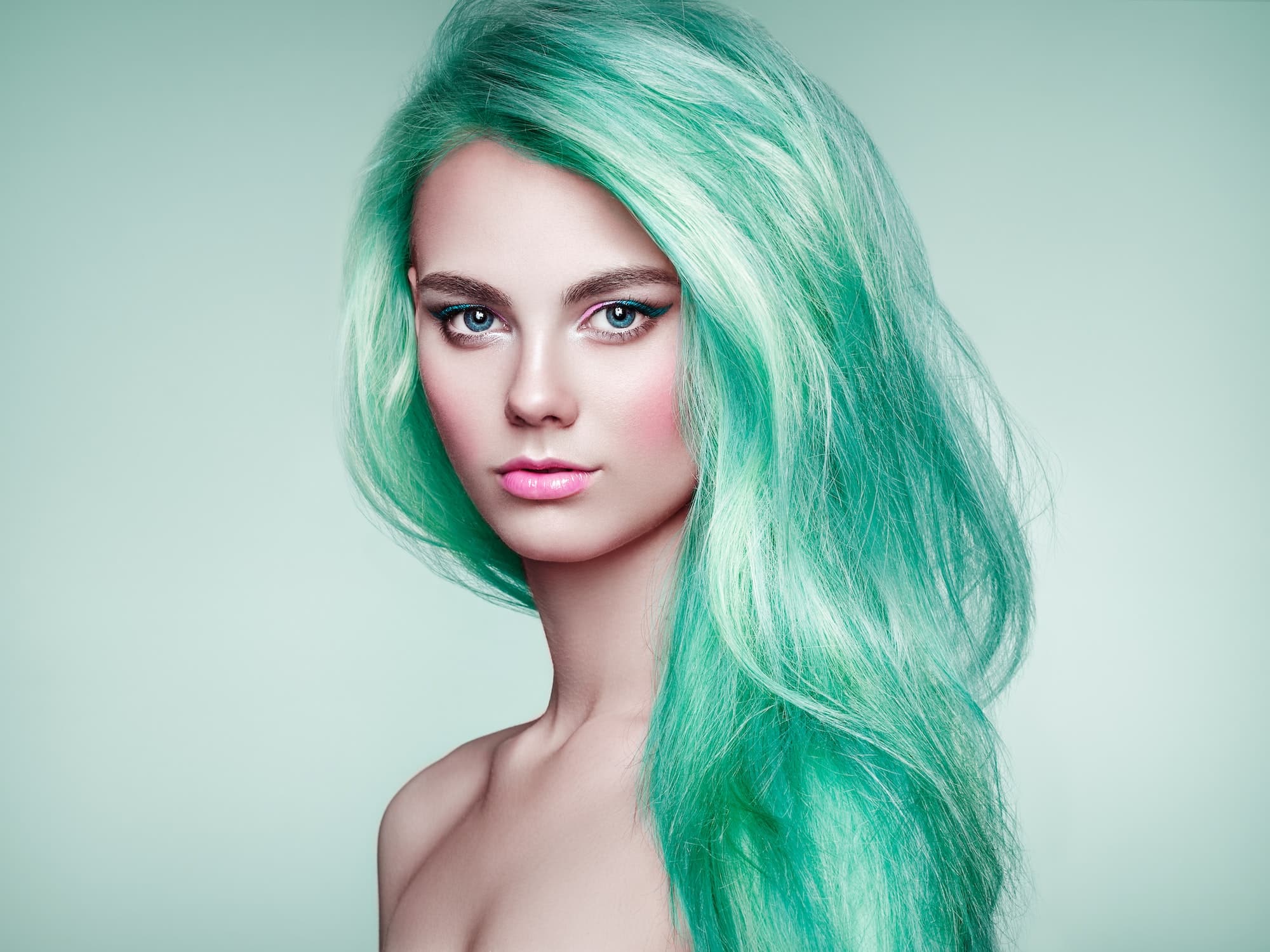 Beauty fashion model girl with colorful dyed hair
