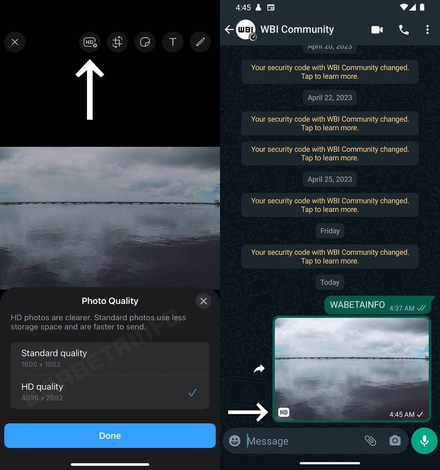 Fonctionnalité d'image HD de WhatsApp. Informations sur la version bêta de WA