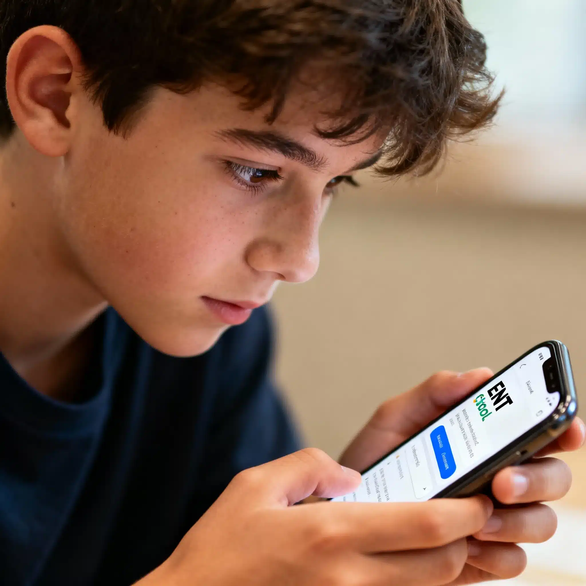 Un élève consulte son ENT sur smartphone pour deviner sa future classe grâce aux indices de l’emploi du temps.