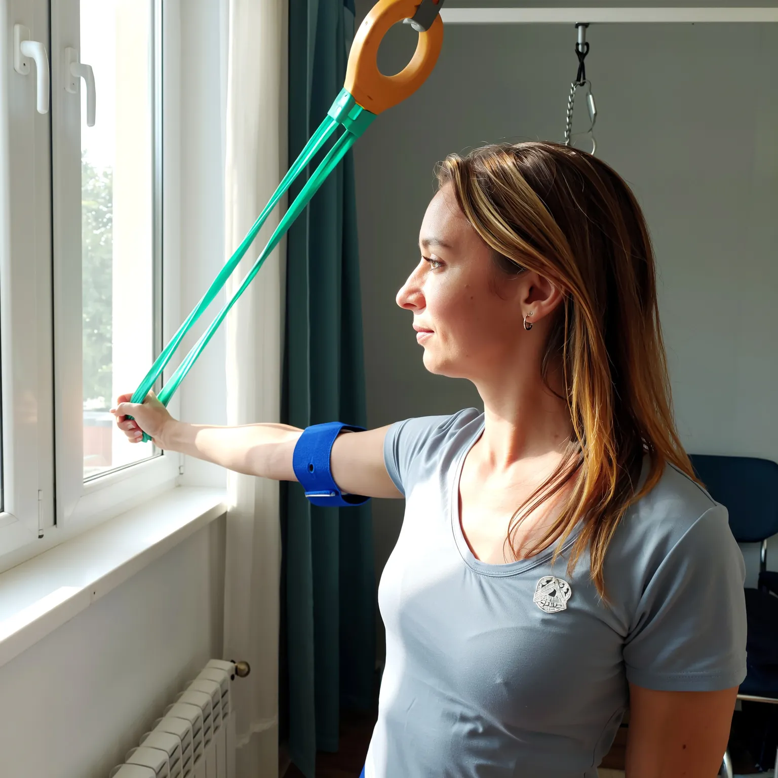 Patiente en rééducation de l’épaule après la pose d’une prothèse