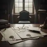 Documents notariaux de succession posés sur un bureau avec un stylo