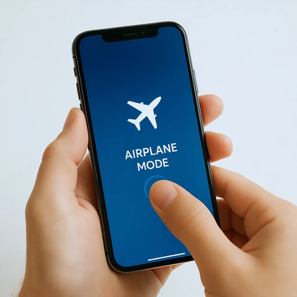 Activation du mode avion sur un smartphone pour couper les connexions réseau, Wi-Fi et Bluetooth