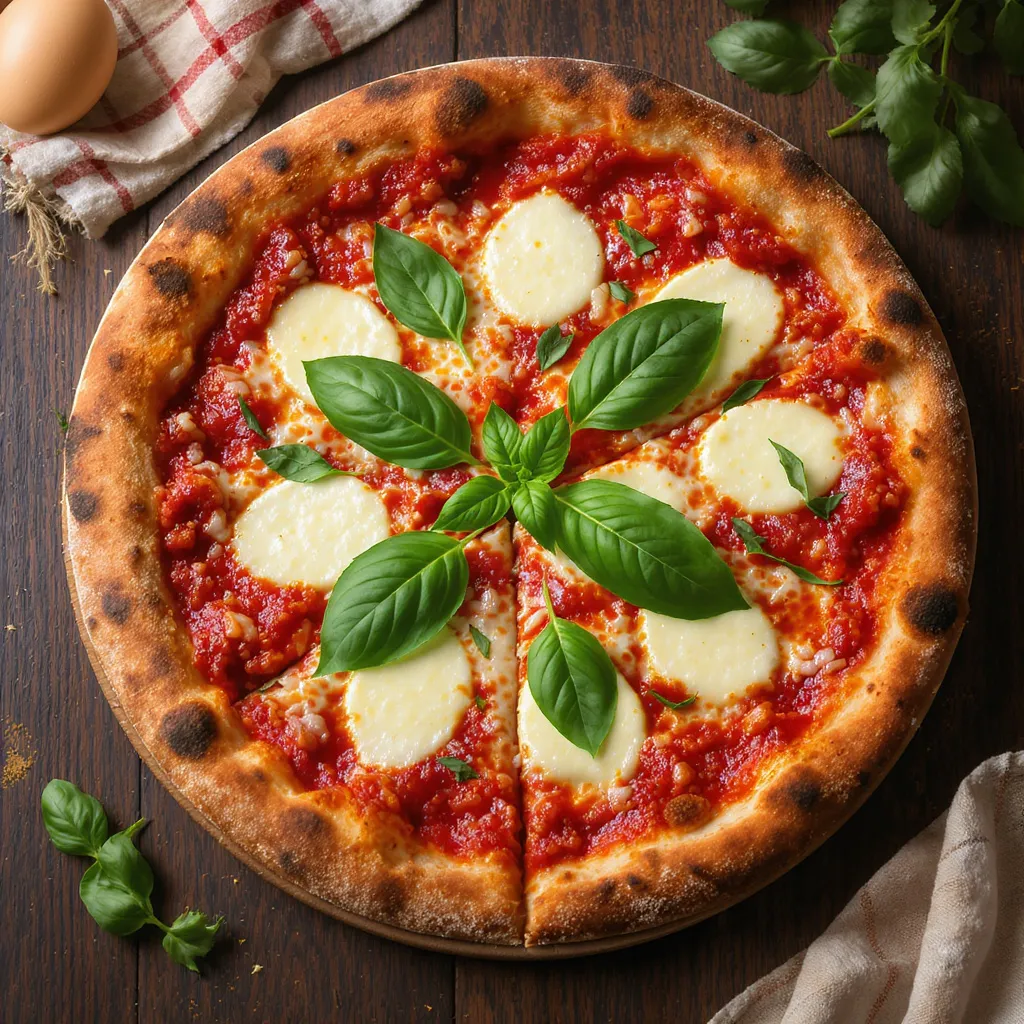 Pizza maison avec base de sauce tomate, fromage et basilic
