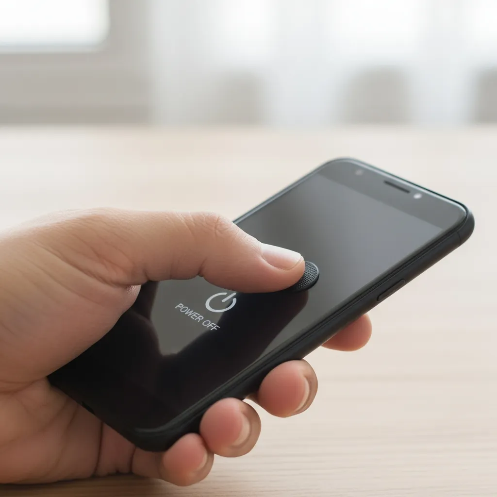 Main tentant un redémarrage forcé sur smartphone écran noir